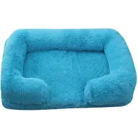 Sonstiges Lit pour chien rectangulaire, en peluche douce, lavable, antidérapant, couleur bleue, taille S (40x35 cm)