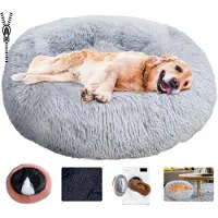 Sonstiges Lit pour chien rond, forme de donut, en peluche, lavable, taille XL, 80 cm, gris clair