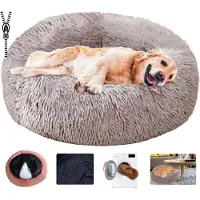 Sonstiges Lit pour chien, forme donut, nid rond, en peluche, lavable, couleur kaki, taille M (60 cm)