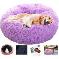 Sonstiges Lit pour chien en forme de donut, nid rond, en peluche, lavable, taille XL, 80 cm, couleur violette