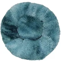 Sonstiges Lit pour chien, lit pour chat, peluche, forme ronde, 40 cm de diamètre, couleur bleu foncé