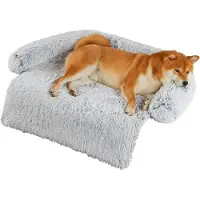 Sonstiges Lit pour chien, en peluche, lavable, avec housse amovible, antidérapant, gris clair, dimensions : 80 x 75 x 13 cm