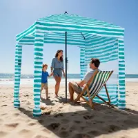 Vevor Tente de plage 183 x 183 cm avec paroi latérale, protection solaire UPF 50+, portable, à rayures vertes