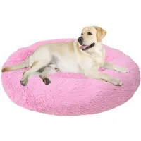 Sonstiges Lit pour chien, lit pour chat, forme donut, rond, diamètre 80 cm, rose vif, lavable, moelleux