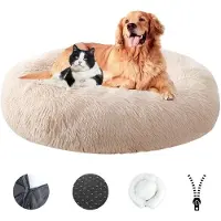 Sonstiges Lit pour chien, moelleux, lavable, avec housse amovible, antidérapant, diamètre 120 cm, couleur beige clair