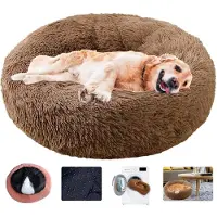 Sonstiges Lit pour chien, forme ronde, nid douillet, lavable, en peluche, doux, taille 2XL, 90 cm, couleur marron
