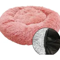 Sonstiges Lit pour chien, forme de donut, en peluche, lavable, orthopédique, diamètre 100 cm, couleur : poudre