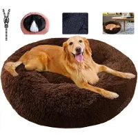 Sonstiges Lit pour animaux de compagnie, moelleux, lavable, rond, marron foncé, taille 2XL (90 cm)