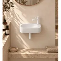 Qeramiq Fuente pack lave-mains – 40 x 21,5 x 12 cm – céramique blanc brillant – perçage à droite – robinet blanc mat SW1209550/SW696206/SW696216/SW1210972