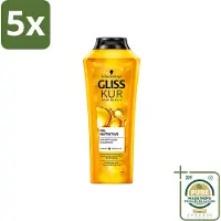 GLISS 5 flacons de shampooing nourrissant à l'huile Kur pour cheveux secs et abîmés, 400 ml - Pack économique - 5 pièces