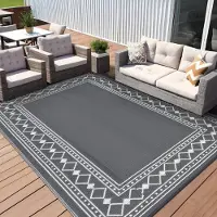 Sonstiges Tapis d'extérieur résistant aux intempéries, réversible, 150x240 cm, gris/blanc. Idéal pour pique-nique, tente, camping, balcon, terrasse