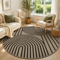 Sonstiges Tapis rond, 160 cm de diamètre, aspect jute, couleur noire, lavable, antidérapant, idéal pour le salon, le balcon ou l'extérieur