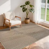 Sonstiges Tapis pour salon, 120x180 cm, aspect jonc de mer, lavable, antidérapant, rectangulaire, couleur marron et noir