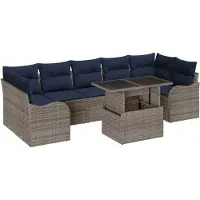 vidaXL Ensemble de canapés de jardin , 8 pièces, gris et bleu marine, en polyrotin