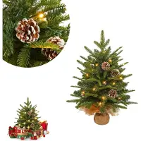 YARDIN Mini Arbre de Noël avec éclairage blanc chaud LED Petit Arbre de Noël Artificiel Décoré pour Noël Décoration 60cm Table Arbre de Noël Type A-PE+PVC Mixed Christmas Tree