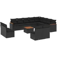 vidaXL Ensemble de 13 canapés de jardin avec coussins noir poly rotin