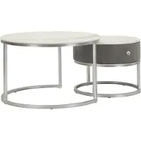 Mauro Ferretti Ensemble de tables basses imitation marbre, dimensions 70x45 cm et 50x40 cm, couleur gris argenté, marque , collection Greys