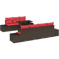 vidaXL Ensemble de salon de jardin , 8 pièces, 7 places, couleur marron et rouge