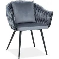 AC-DÉCO Fauteuil d'appoint en velours effet tressage NUVO avec oreiller - Gris - H 86 x L 62 x P 47 cm