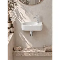 Qeramiq Fuente pack lave-mains – demi-rond – 40 x 21,5 x 12 cm – perçage à droite – robinet chromé SW1209550/SW696209/SW696219/SW696234