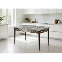 JVmoebel Table de salle à manger, salle à manger, grise, moderne, marbre, bois, table rectangulaire, luxe
