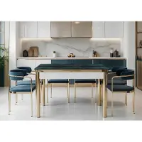 JVmoebel Salle à manger, table moderne, rectangulaire, bleue et dorée, avec un plateau en marbre et une structure en aluminium, neuve