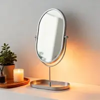 Dripio Miroir de table ovale avec compartiment de rangement, argenté, 20x10x32,5 cm
