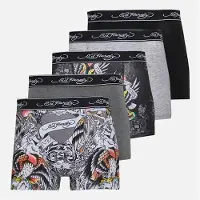 Ed Hardy Boxers Harrop cinq pièces hommes - Noir AOP/Gris chiné/Noir/Blanc AOP/Charcoal Marl