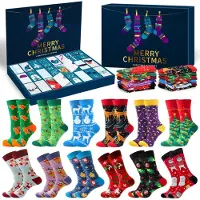 Dripio Lot de 12 chaussettes de Noël, colorées et amusantes, 80 % coton, taille 39-44