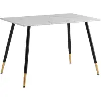 Dripio Table à manger, style scandinave,Reproduction en marbre, pieds en métal, 110x70x75 cm, blanche