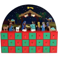 Dripio Calendrier de l'Avent en bois avec scène de la nativité, 24 tiroirs, dimensions : 30 x 5 x 25 cm