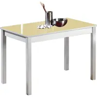 Dripio Table de salle à manger avec plateau en verre, de couleur beige, avec structure en métal, dimensions 90x50 cm