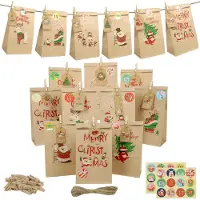 OEM Calendrier de l'Avent à remplir, 24 sachets, papier kraft, 24x13x8 cm