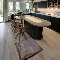 JVmoebel Table de salle à manger avec éclairage de foyer 3D, couleur marron, forme ovale