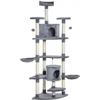 BellaFurn Arbre à gratter pour chats, 200 cm de haut, avec 2 cachettes pour chats | Couleur : gris clair | Dimensions : 60x60x200 cm