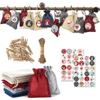 Dripio Calendrier de l'Avent à remplir, comprenant 24 petits sacs en tissu avec des pinces en bois