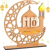 Dripio Calendrier en bois pour le début du Ramadan, représentant un croissant de lune et une mosquée, pour compter les 30 jours