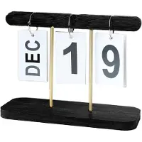 Merkloos Calendrier de bureau en bois, calendrier perpétuel réversible, noir, calendriers de décoration réutilisables pour