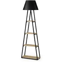 JVmoebel Lampe sur pied, style industriel, étagère en bois, couleur noire