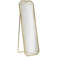 Kendra Home Miroir sur pied rectangulaire en métal doré avec structure géométrique 52x159 cm