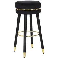 Kendra Home Tabouret de bar Paris noir et or en tissu sur pieds noirs – H 74 cm