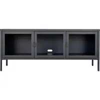 Kendra Home Meuble TV Brisbane en acier noir avec 3 portes en verre, 130×40×55 cm