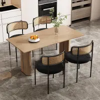 Kein Hersteller Ensemble de 4 chaises de salle à manger en velours, design moderne et simple, avec quatre pieds en métal. Chaises de style relax en rotin, idéales pour le salon ou la chambre. Couleur : noir