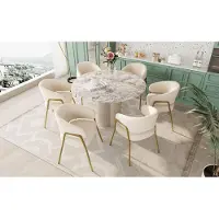 Kein Hersteller Chaise de salle à manger blanche, design moderne, en velours de laine avec finition dorée (lot de 6), chaise de salle à manger avec pieds dorés