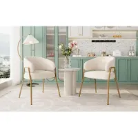 Kein Hersteller Chaise de salle à manger blanche, design moderne, en velours de laine avec finition dorée (lot de 2), chaise de salle à manger avec pieds dorés