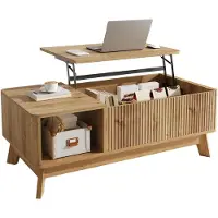 Kein Hersteller Table basse avec fonction relevable, motif ondulé, étagère ouverte, en MDF, design moderne