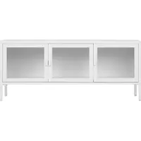 Kendra Home Meuble TV Brisbane avec 3 portes en verre, acier blanc 130×40×55 cm