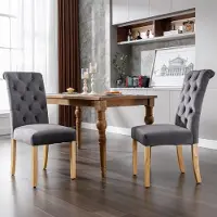Kein Hersteller Ensemble de 2 chaises de salle à manger en velours, avec pieds en chêne, boutons décoratifs et clous chromés. Convient pour une chambre, une cuisine, un salon, une salle de détente. Couleur : gris