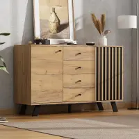Kein Hersteller Meuble de salon, dimensions 120x38x75, design moderne, 4 tiroirs, table d'appoint, 2 placards, 5 pieds en bois massif
