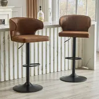 Kein Hersteller Ensemble de 2 tabourets de bar, avec dossier, réglables en hauteur, pivotants à 360°, base large, repose-pieds (marron)